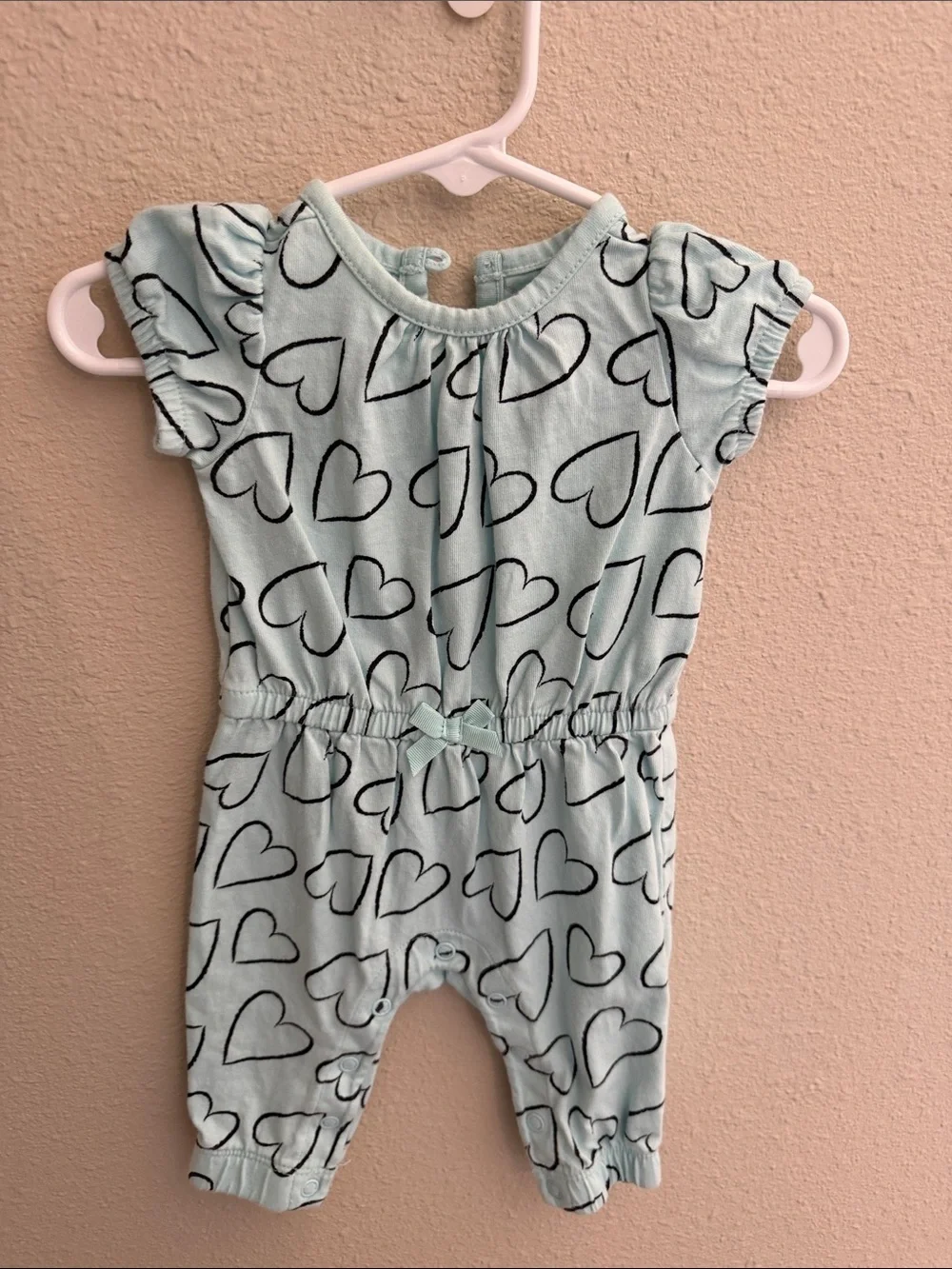 Carter's Mint Romper with Black Heart Print and Ruffle Sleeves